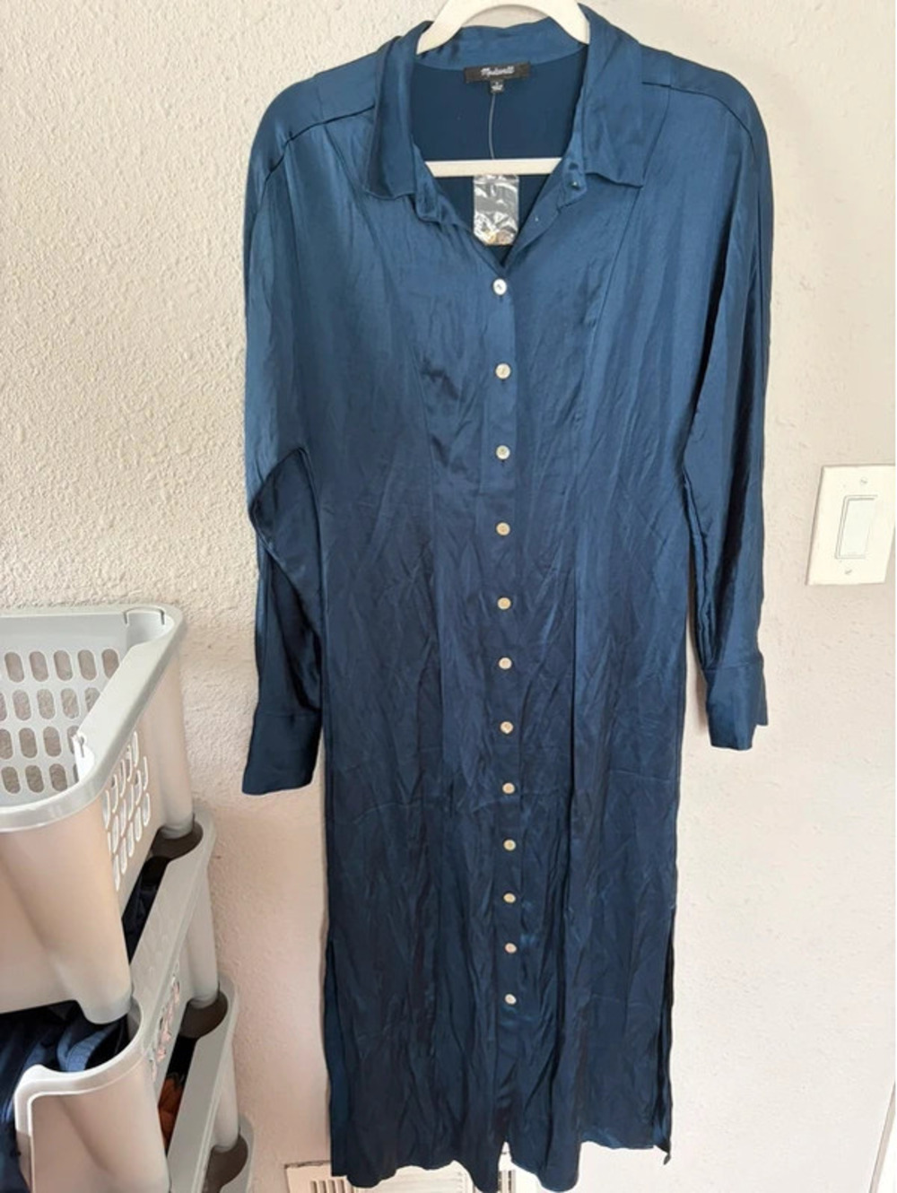 NWOT Madewell Blue Button Front Midi/Maxi Dress size S.